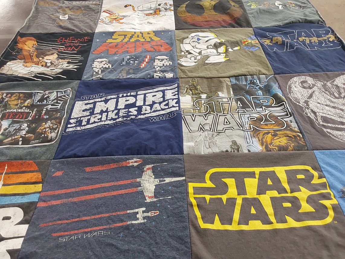 T-shirt quilt with star wars, science fiction themes by Tracy from FL