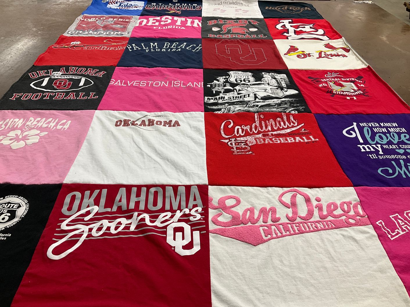 T-shirt quilt featuring oklahoma sooners, cardinals baseball by Rodney from OK