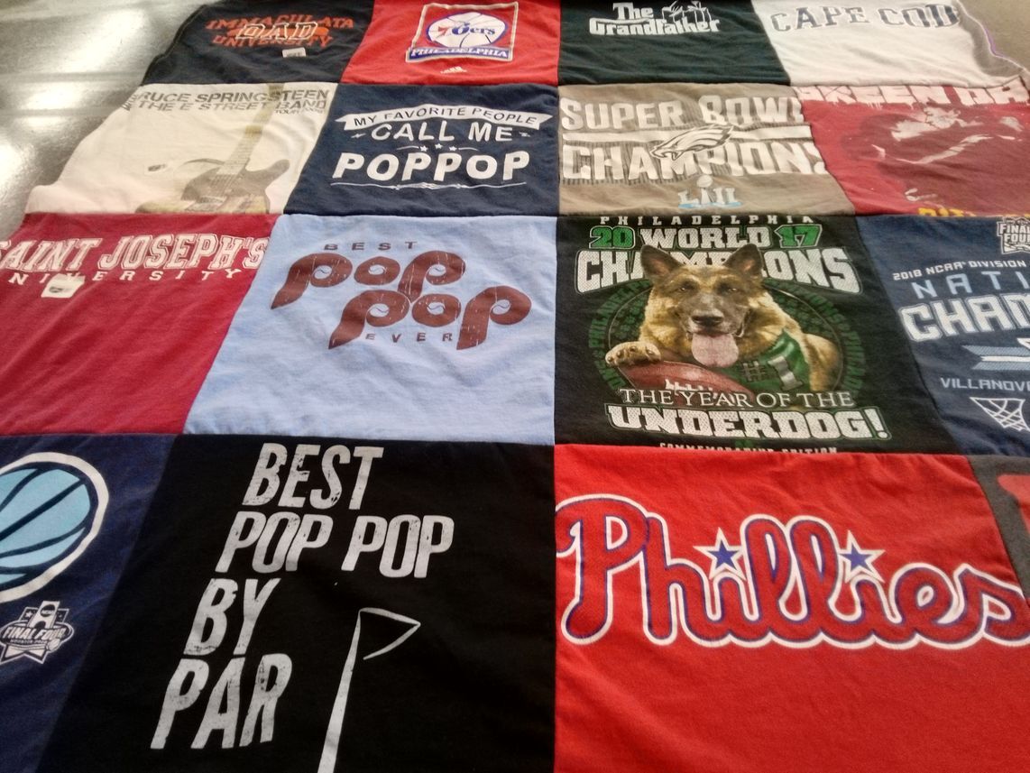 T-shirt quilt featuring philadelphia eagles, philadelphia phillies by Jo Anne from PA