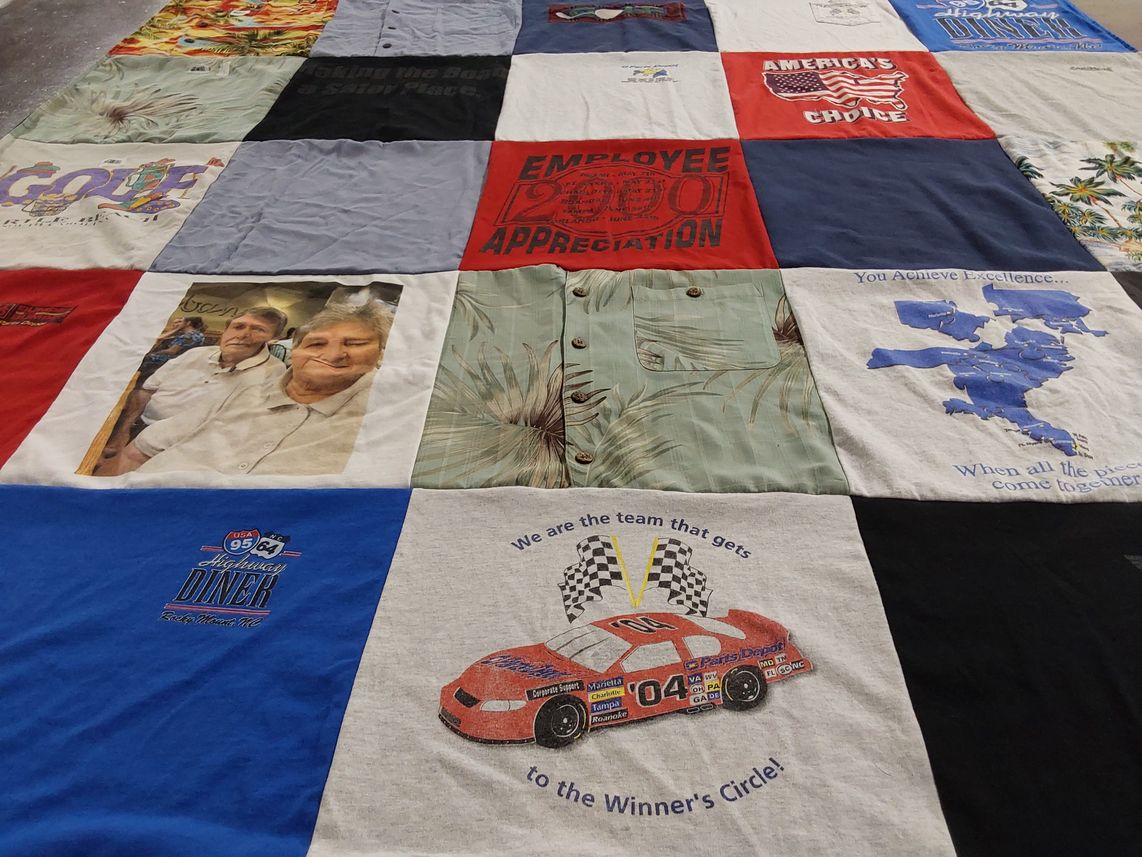T-shirt quilt with racing, food themes by BRENDA from NC