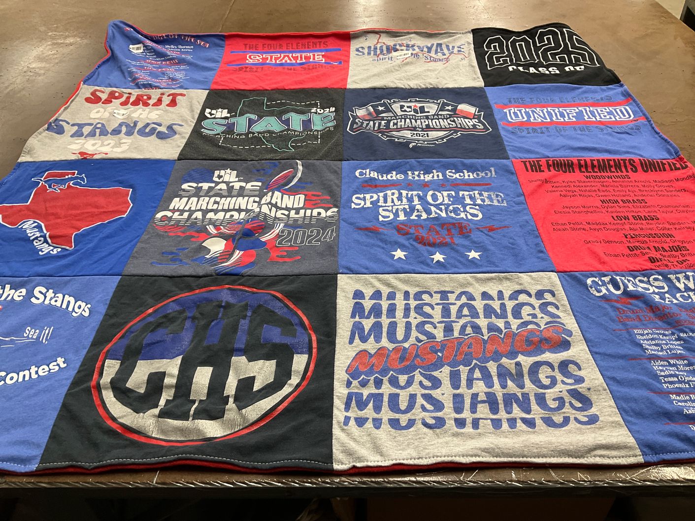T-shirt quilt featuring claude high school mustangs by Tammye from TX