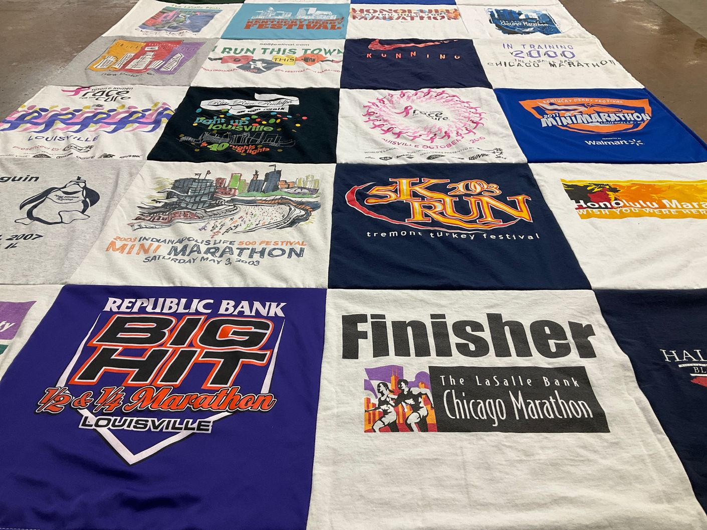T-shirt quilt with running, marathons themes by Elizabeth from IN