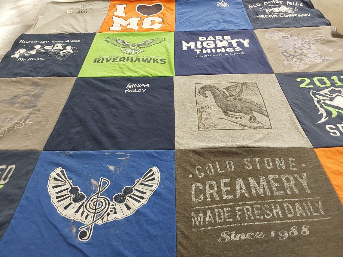 T-shirt quilt featuring riverhawks by Hannah from UT
