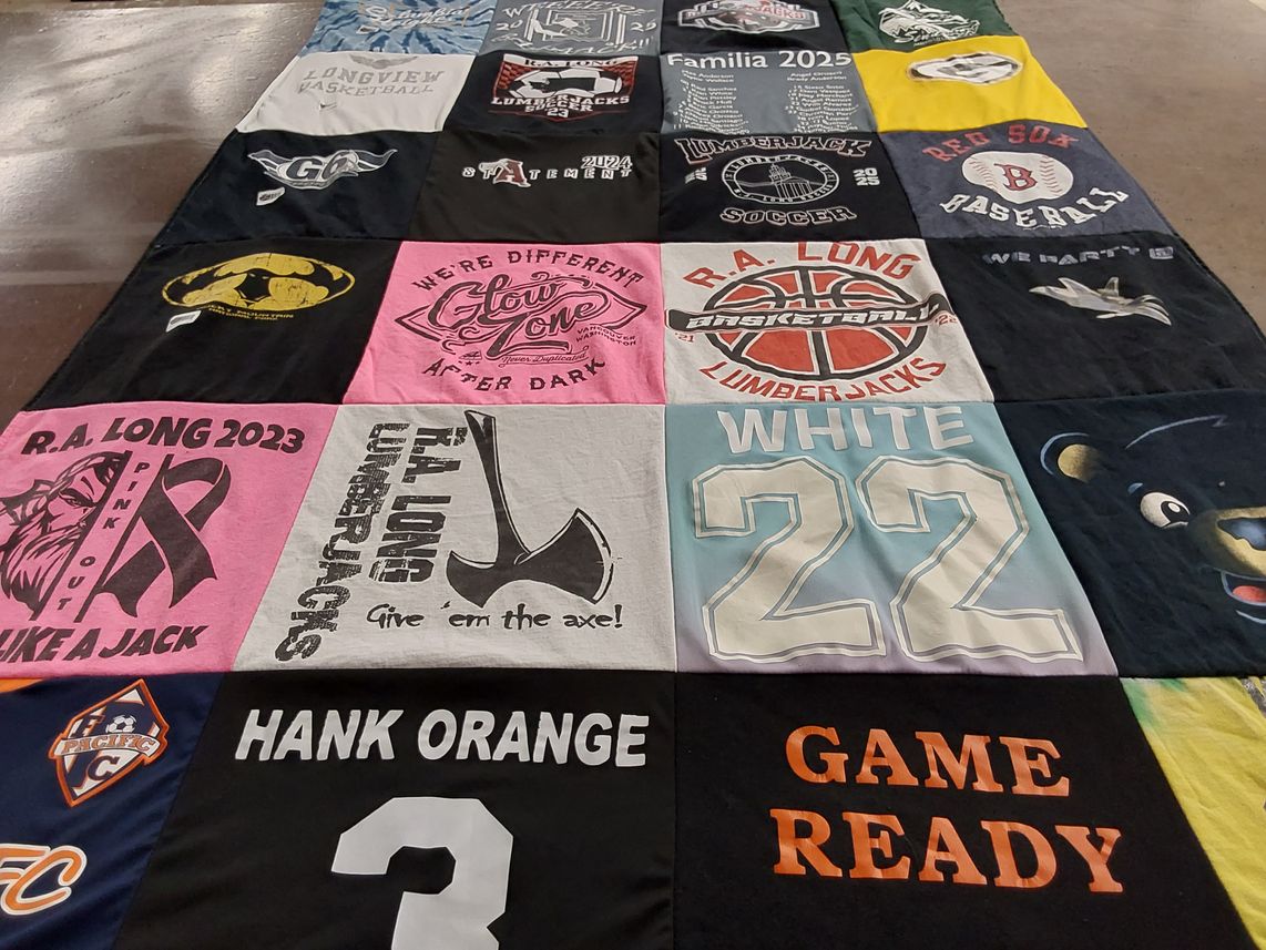 T-shirt quilt featuring ra long lumberjacks by Deanna from WA