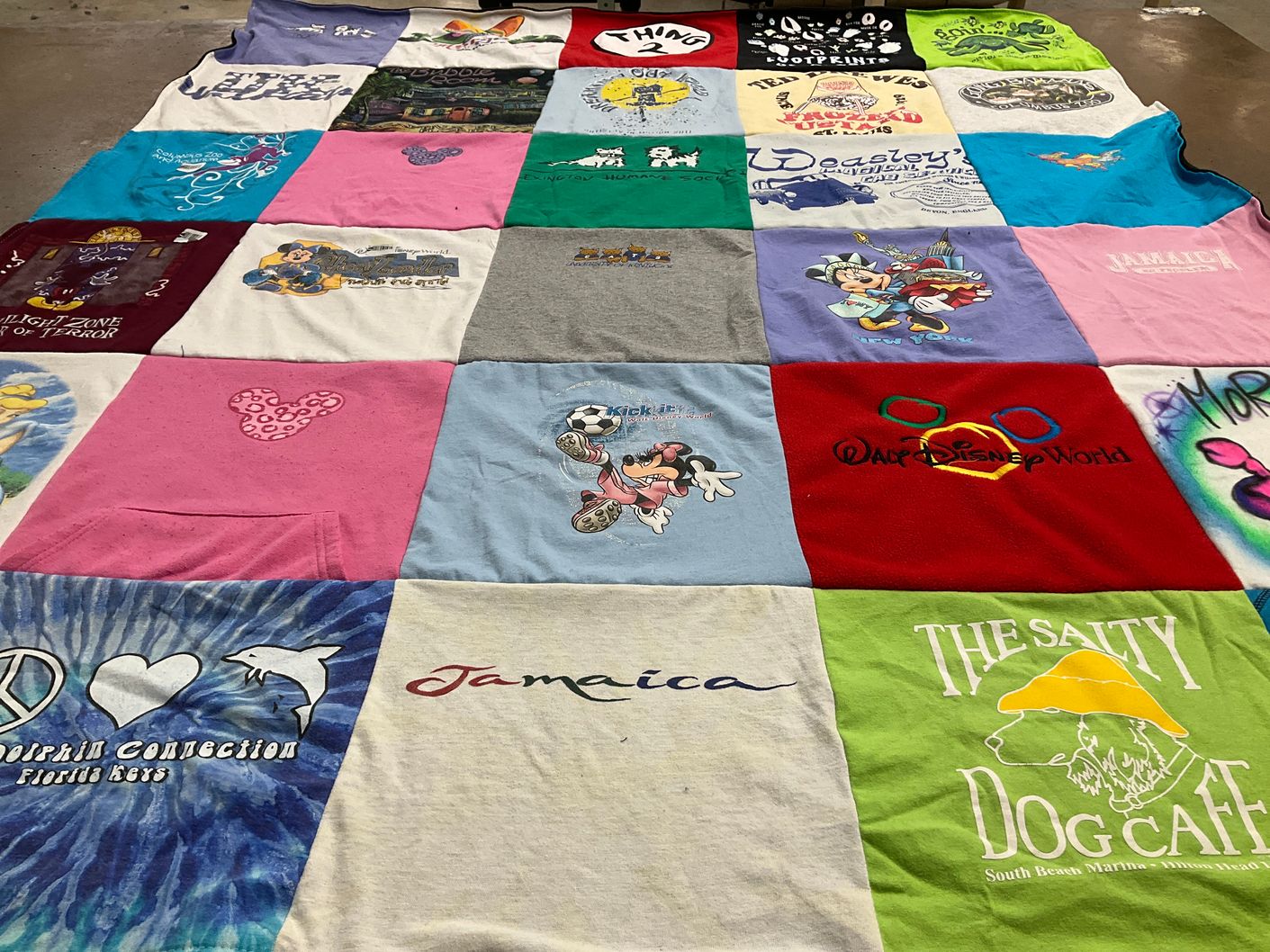 T-shirt quilt with disney, sea life themes by Morgan from OH