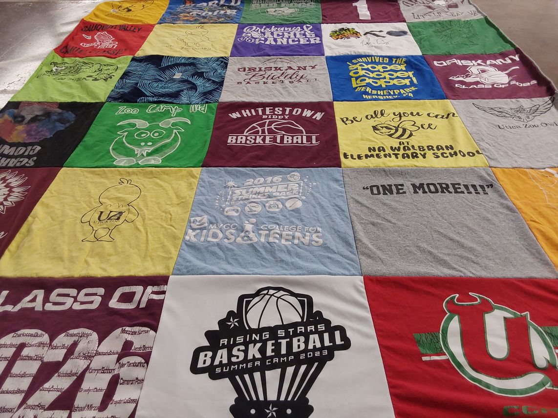 T-shirt quilt featuring utica college by Mary from NY
