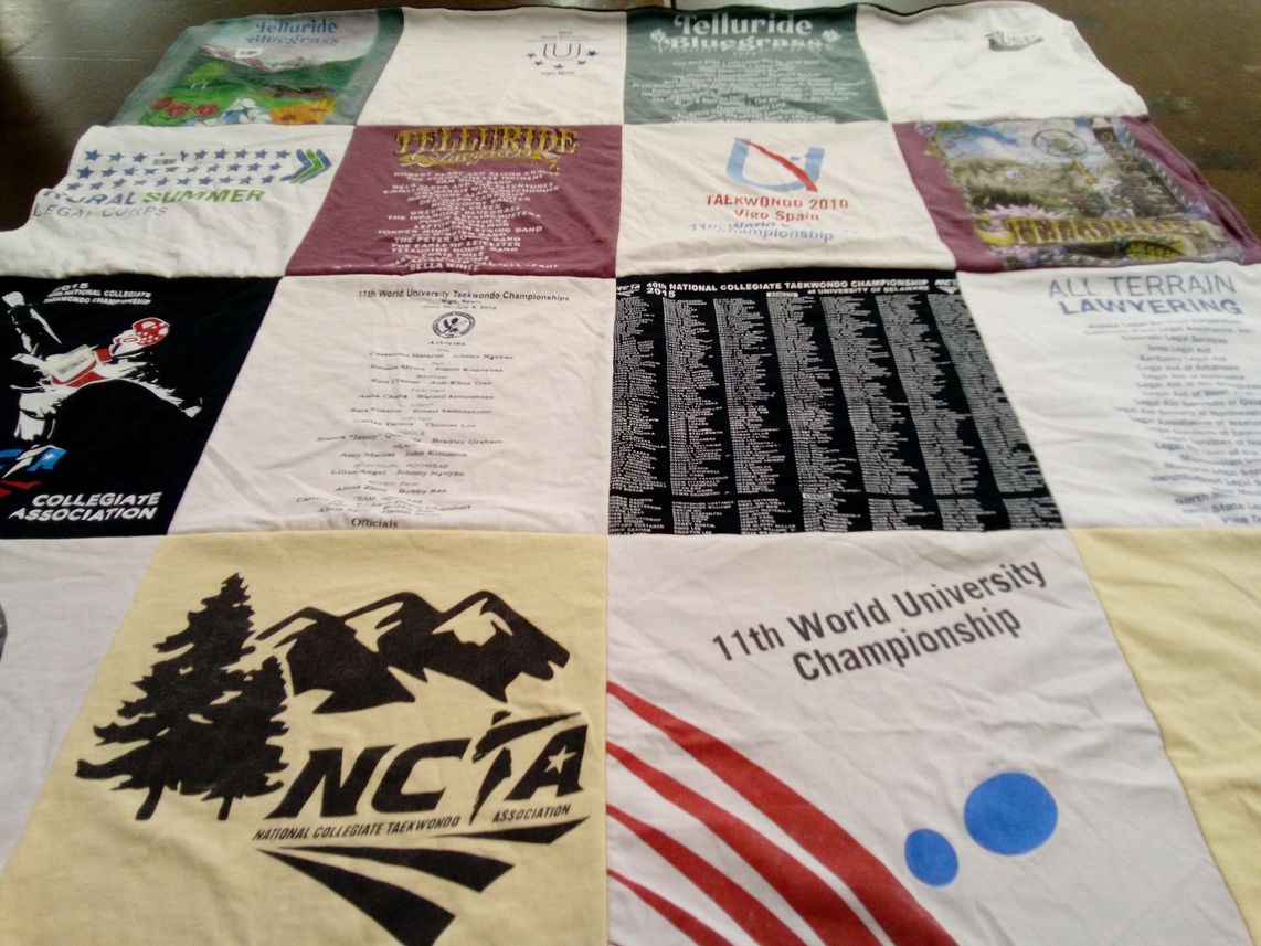 T-shirt quilt from university of telluride by Sara from NM