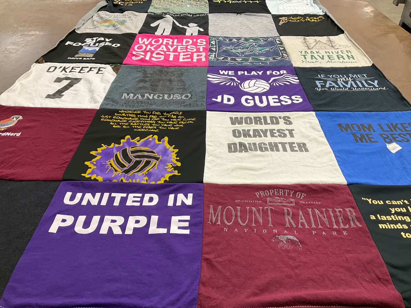T-shirt quilt with volleyball, family themes by Charlee from CO