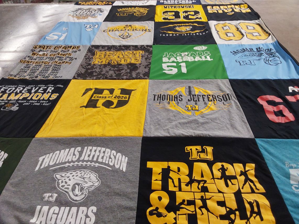 T-shirt quilt featuring thomas jefferson jaguars by April from PA