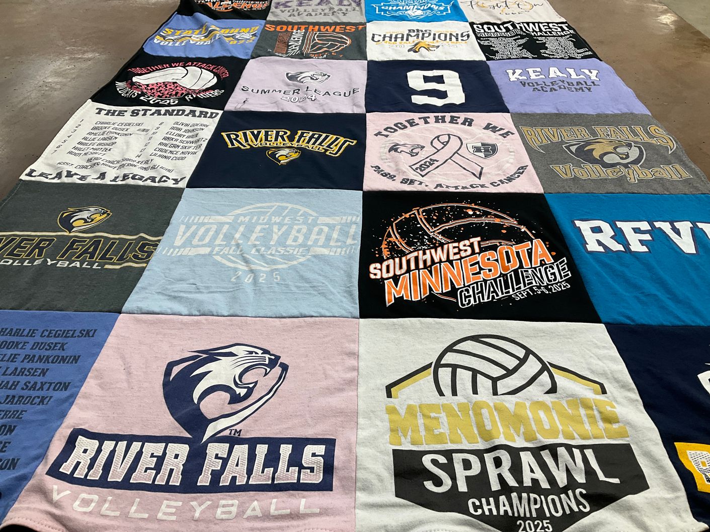 T-shirt quilt featuring river falls volleyball team by Brenda from WI
