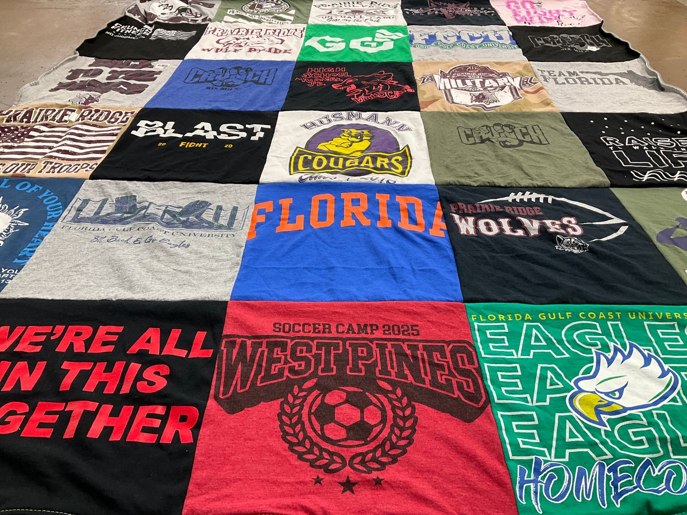 T-shirt quilt featuring prairie ridge wolves by Cindy from FL