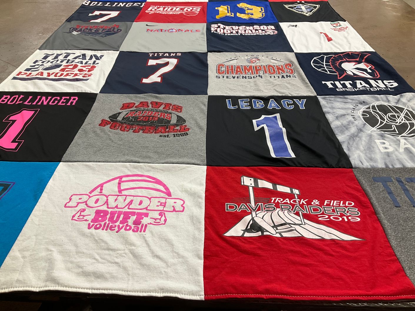 T-shirt quilt featuring davis raiders, stevenson titans by Cheryl from MI