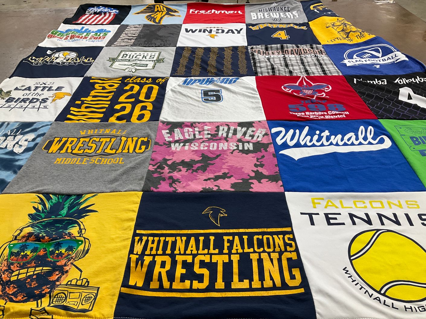 T-shirt quilt featuring whitnall falcons by Jen from WI