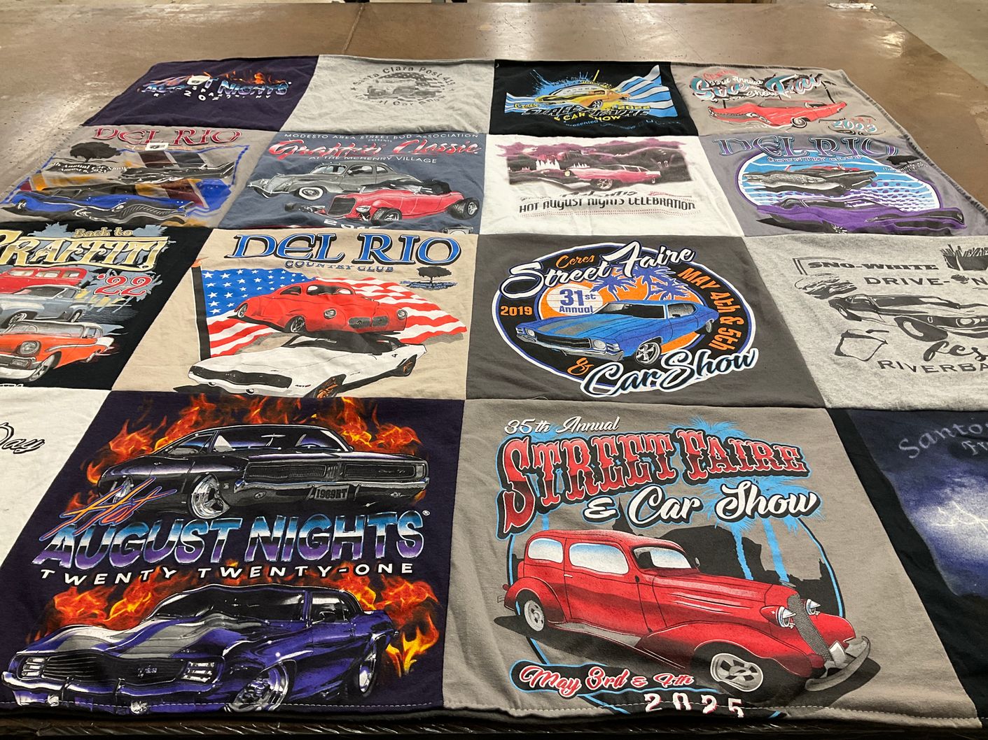 T-shirt quilt with classic cars, car shows themes by Marcie from CA