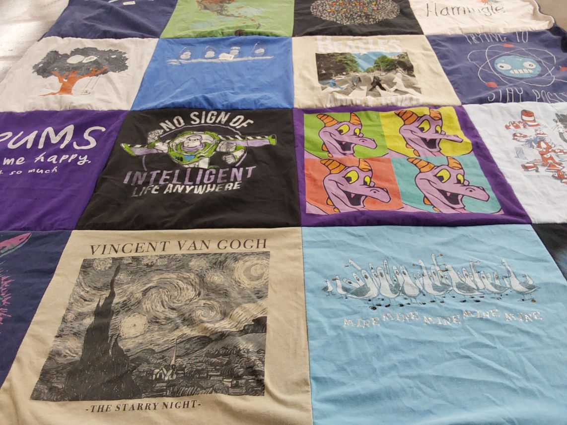 T-shirt quilt with art, science themes by Lyle from AZ