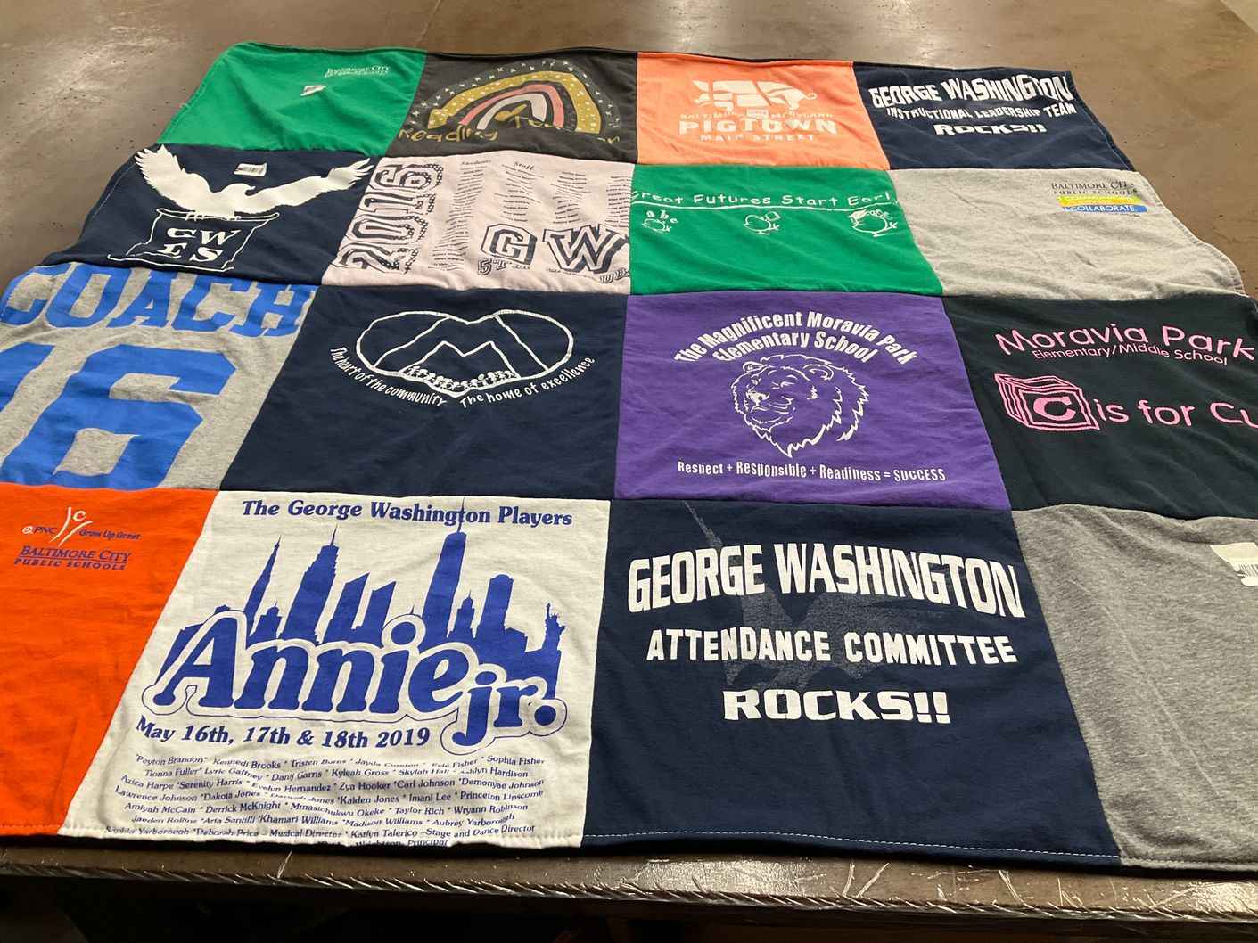 T-shirt quilt from george washington university, moravia park elementary school by Daniel from MD