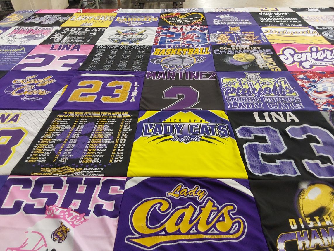 T-shirt quilt featuring carrizo springs lady cats by Maria from TX