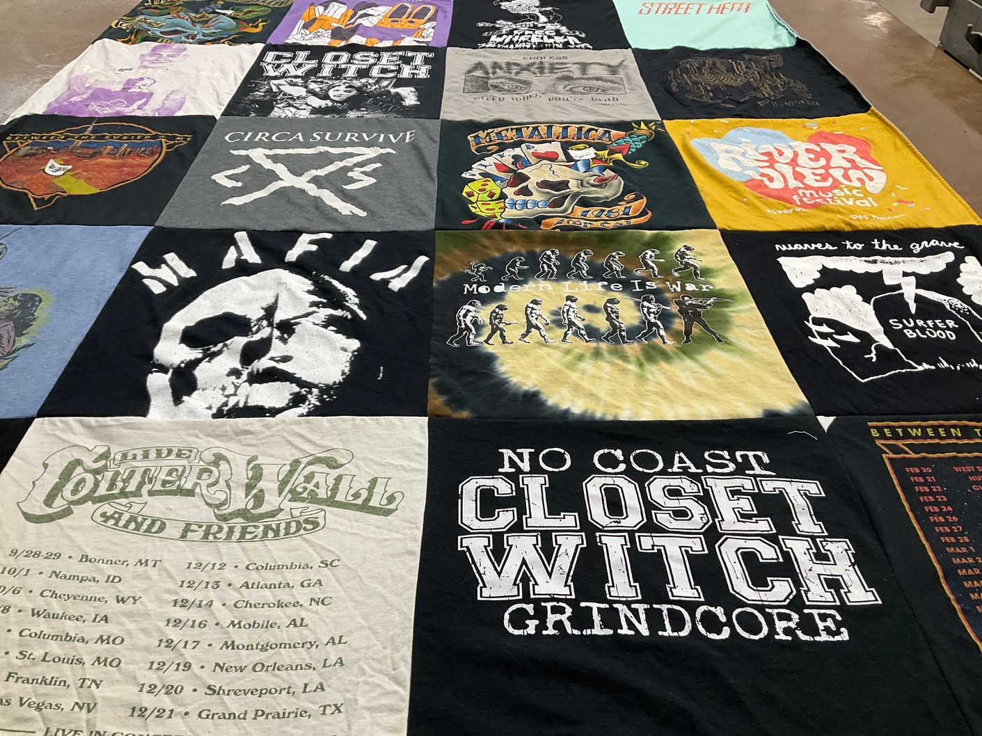 T-shirt quilt with music, concerts themes by Jacob from IA