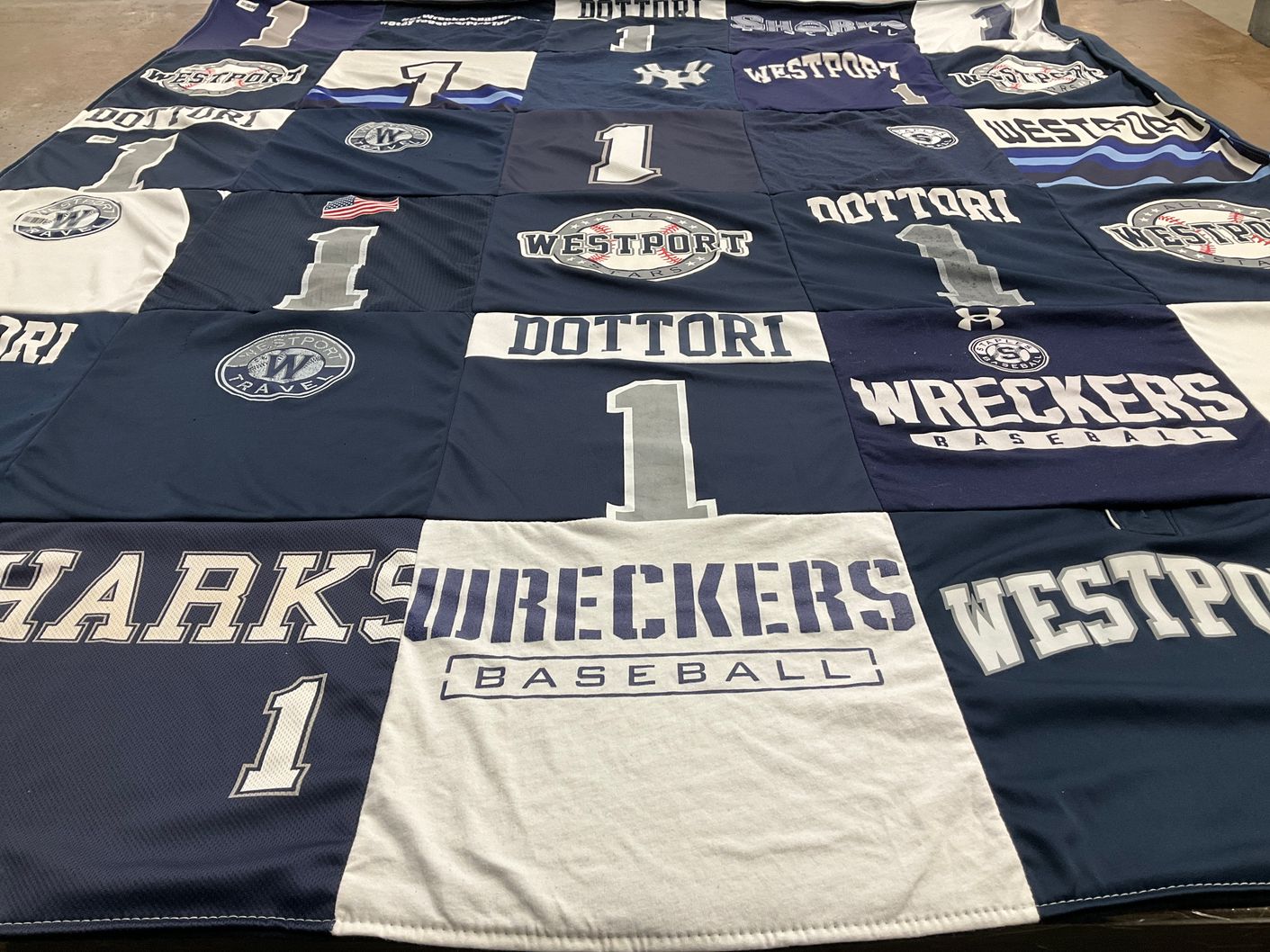 T-shirt quilt featuring westport wreckers baseball, westport sharks by Paloma from CT