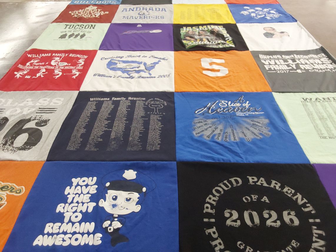 T-shirt quilt with family, reunion themes by Amanda from AZ