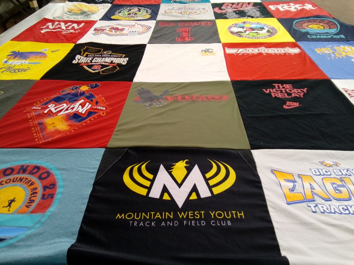T-shirt quilt with running, cross country themes by Diane from CA