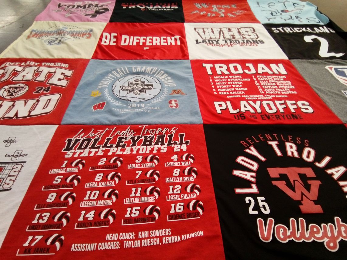 T-shirt quilt featuring west high school lady trojans volleyball by Karen from TX