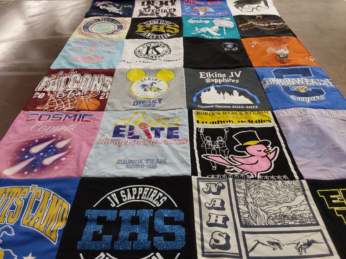 T-shirt quilt featuring elkins junior varsity sapphires, elkins high school lady falcons by Sharmila from TX