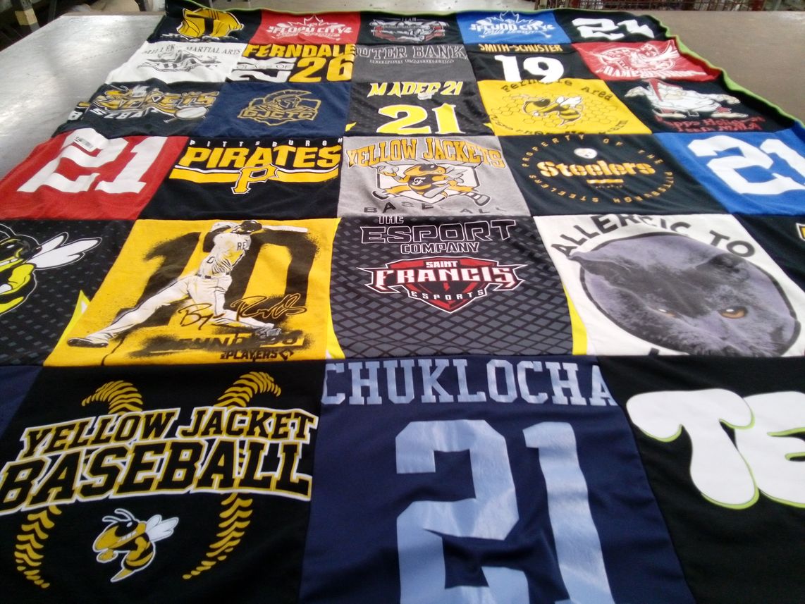 T-shirt quilt featuring yellow jacket baseball by Ally from PA