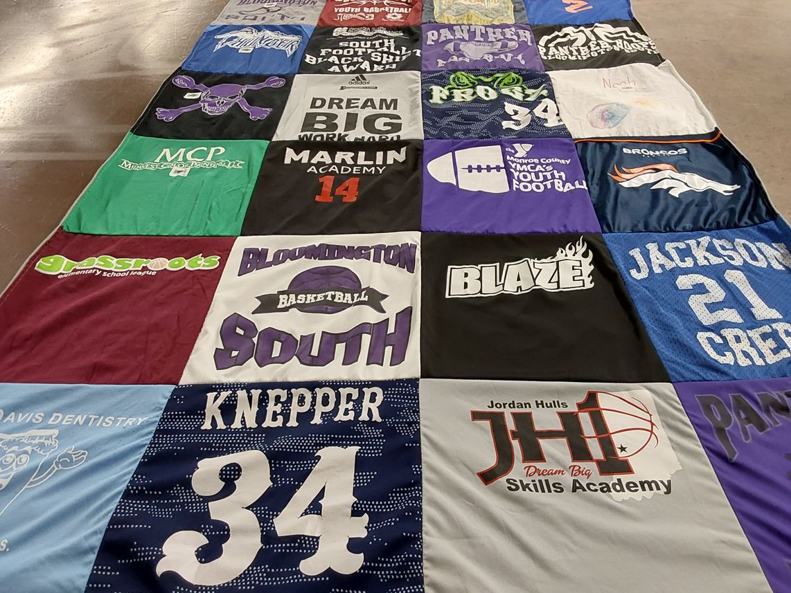 T-shirt quilt featuring denver broncos, south basketball by Sarah from IN