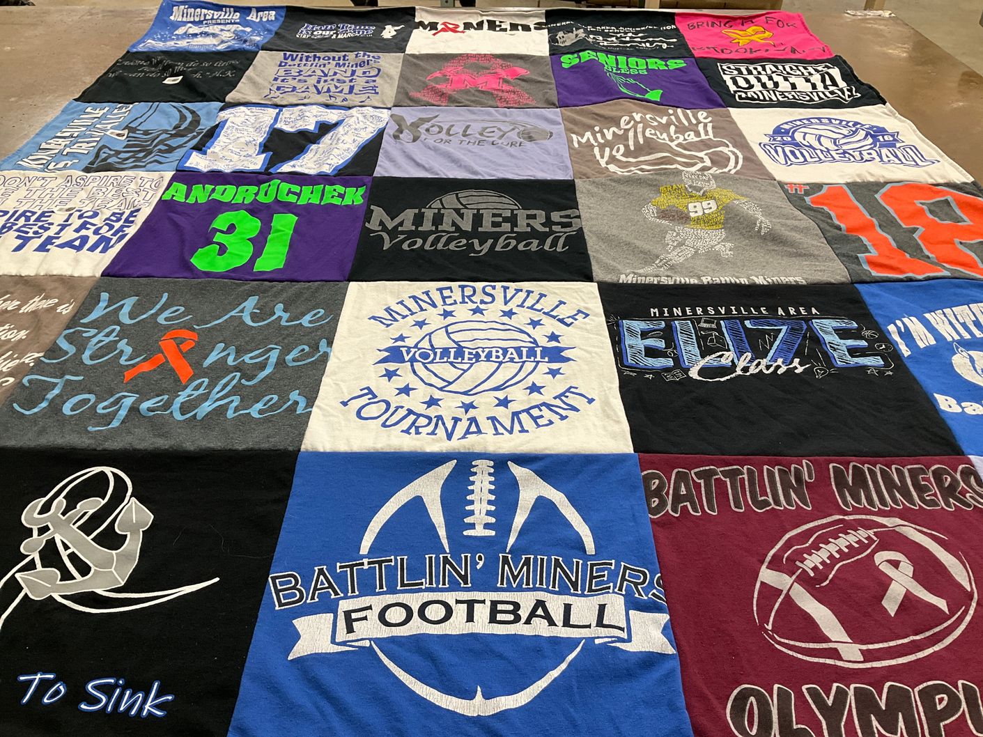 T-shirt quilt featuring minersville area high school football, minersville area high school volleyball by Rebecca from PA
