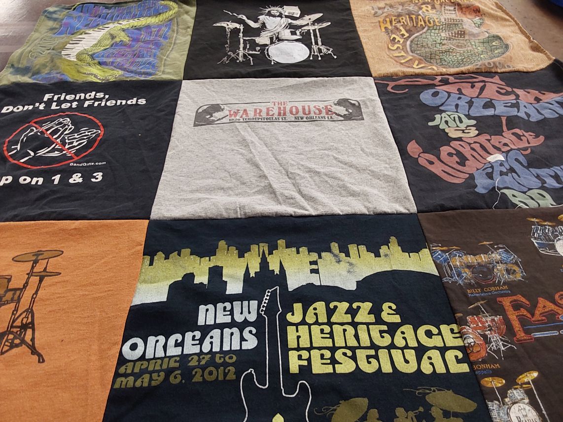T-shirt quilt with music, festivals themes by Mark from LA