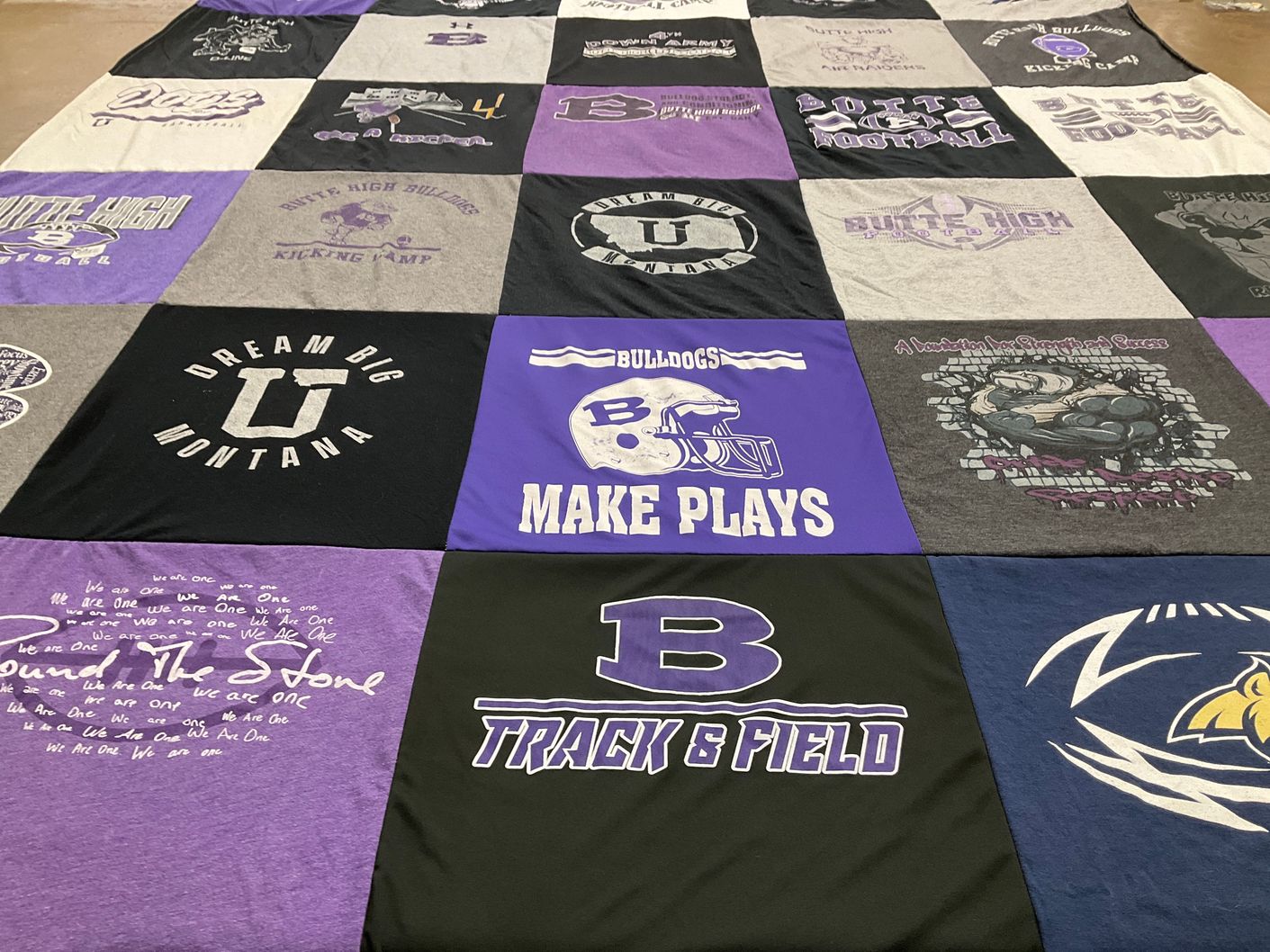 T-shirt quilt featuring butte high school bulldogs by Arie from MT