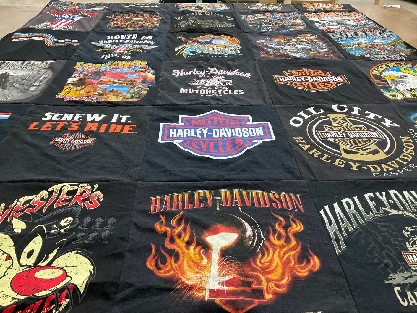 T-shirt quilt with motorcycles themes by Jolene from NE