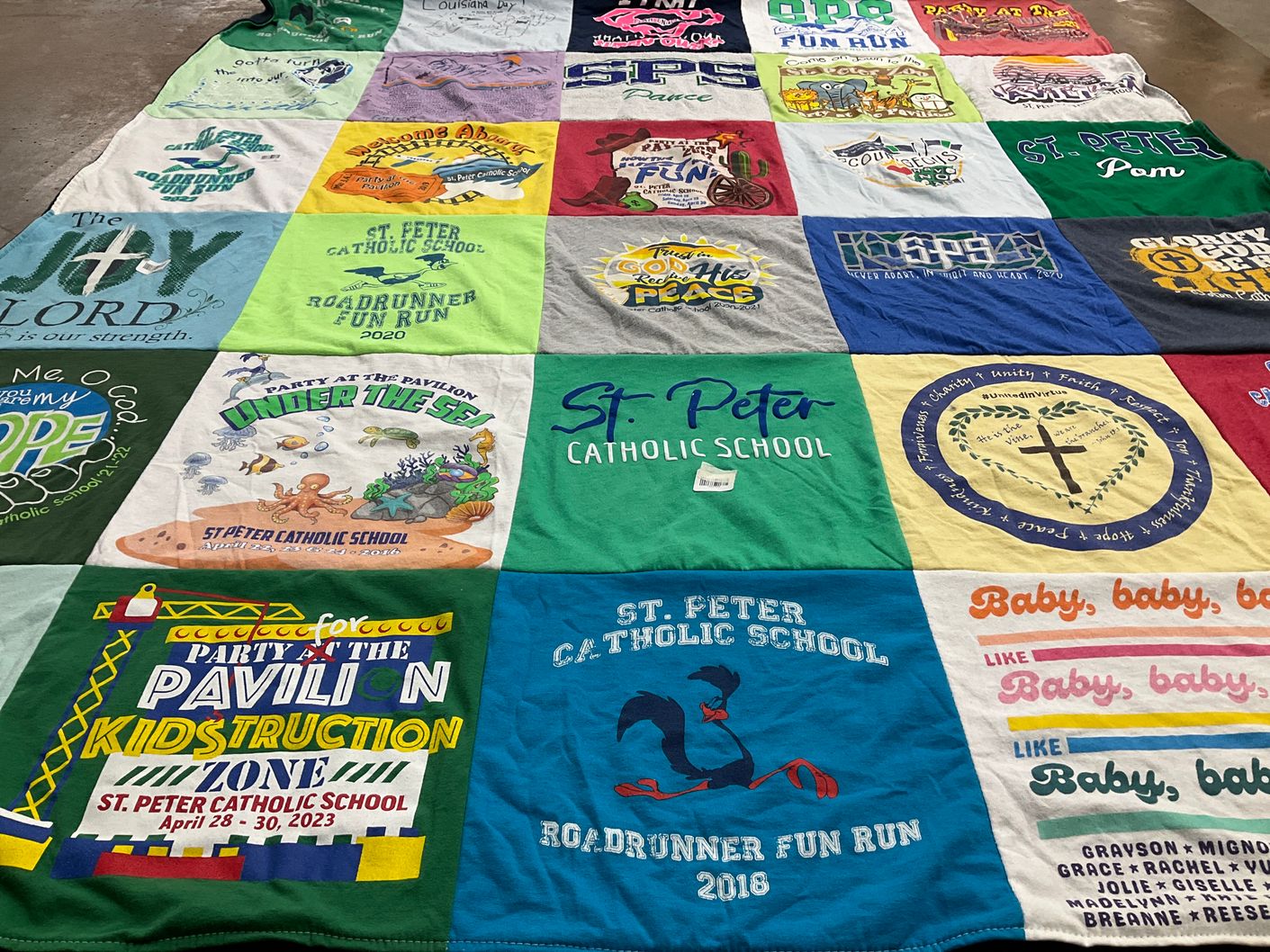 T-shirt quilt from st. peter catholic school by Kathleen from LA