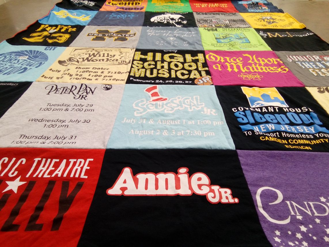 T-shirt quilt with theater, musicals themes by Jaclyn from NJ
