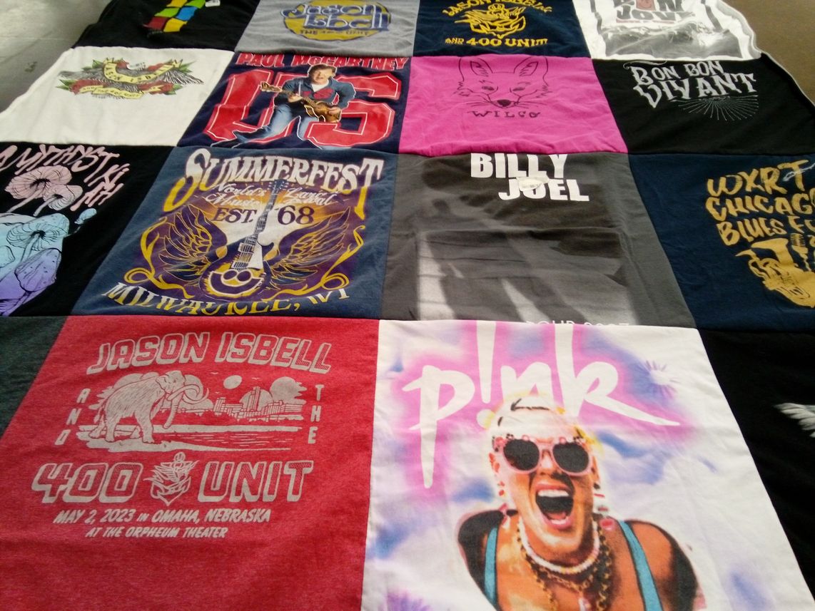 T-shirt quilt with music, concerts themes by Steve from NE
