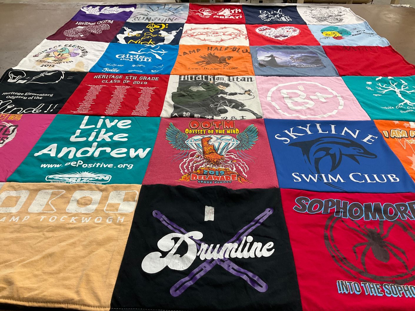 T-shirt quilt from heritage elementary school, skyline swim club by Sara from DE