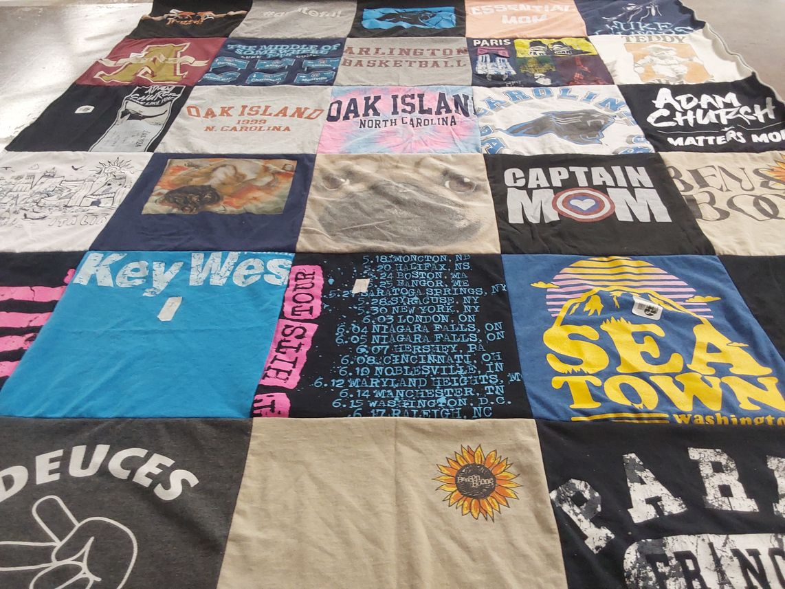 T-shirt quilt with beach, travel themes by Ashley from NC