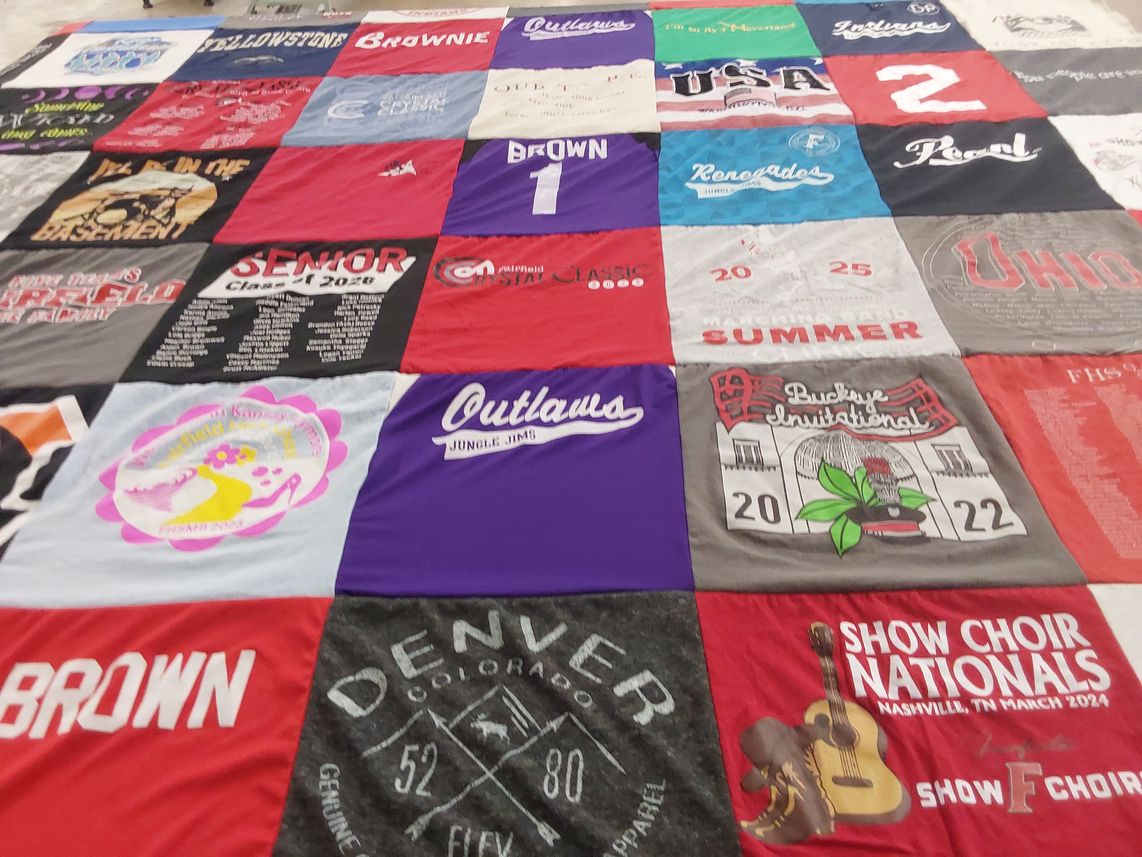T-shirt quilt with show choir, senior experiences themes by Brittany from OH