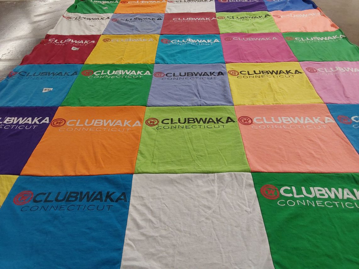 T-shirt quilt with sports, recreation themes by Rachel from CT