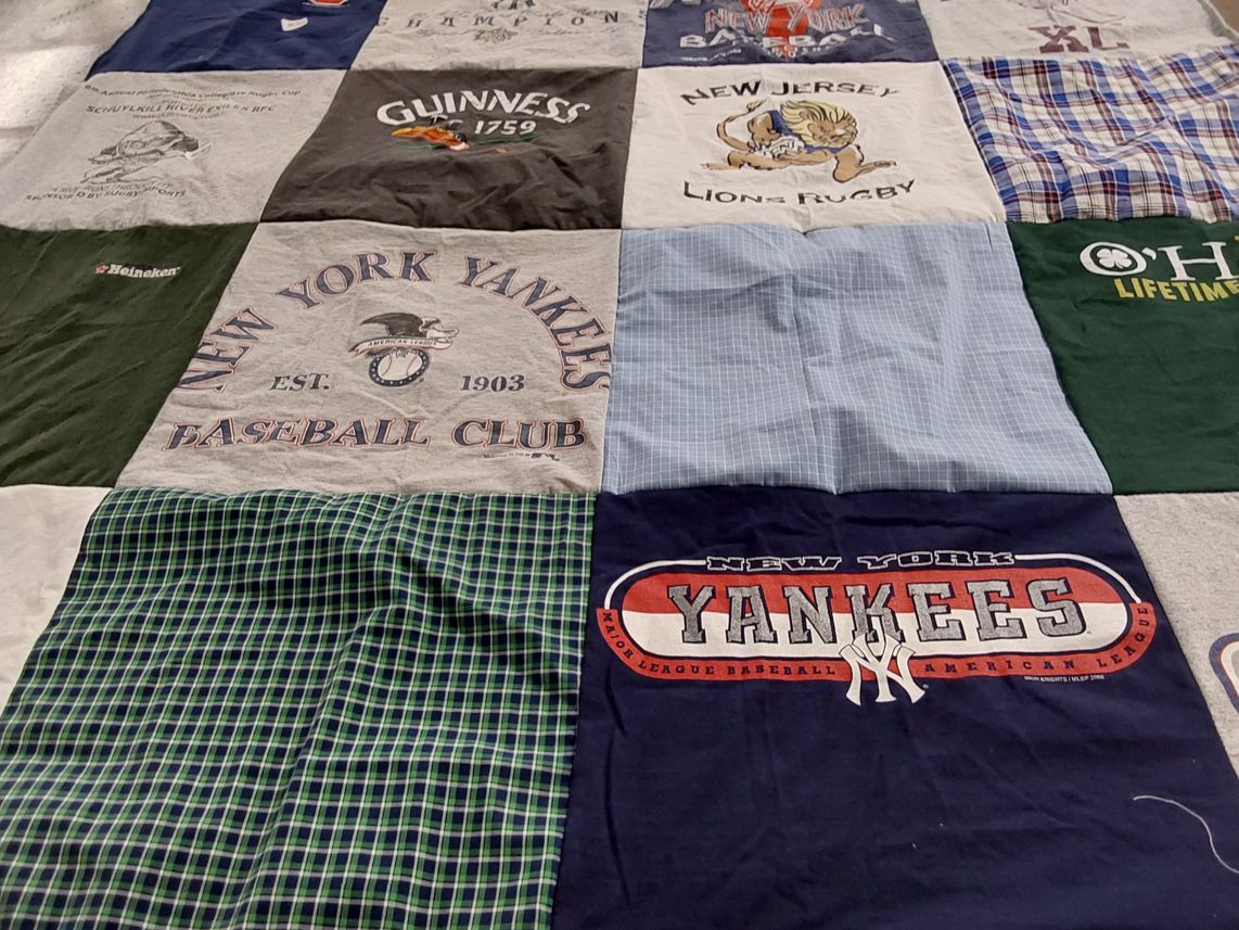 T-shirt quilt featuring new york yankees baseball club, new jersey lions rugby by Gail from NJ