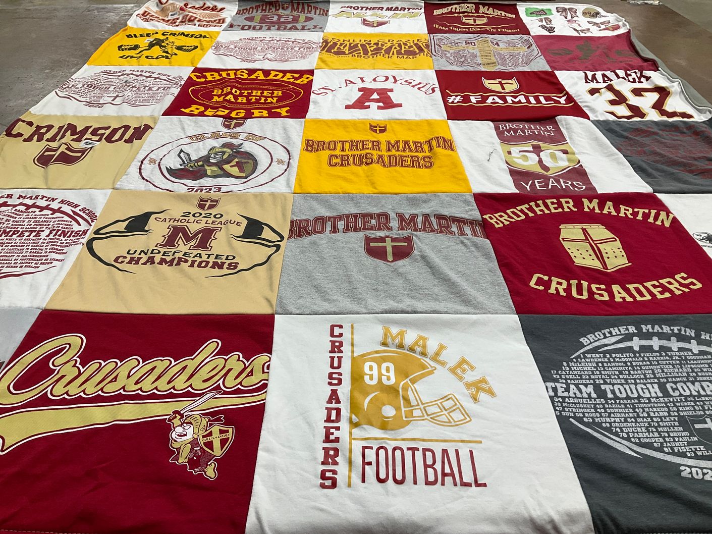 T-shirt quilt featuring brother martin crusaders by Kadi from LA