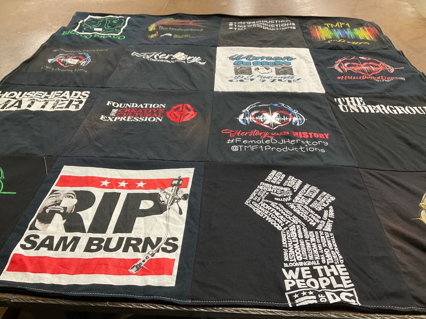 T-shirt quilt with music, community themes by M from MD