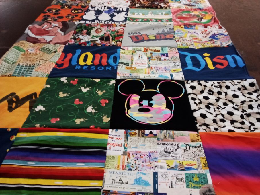 T-shirt quilt with theme parks, animation themes by Corina from CA