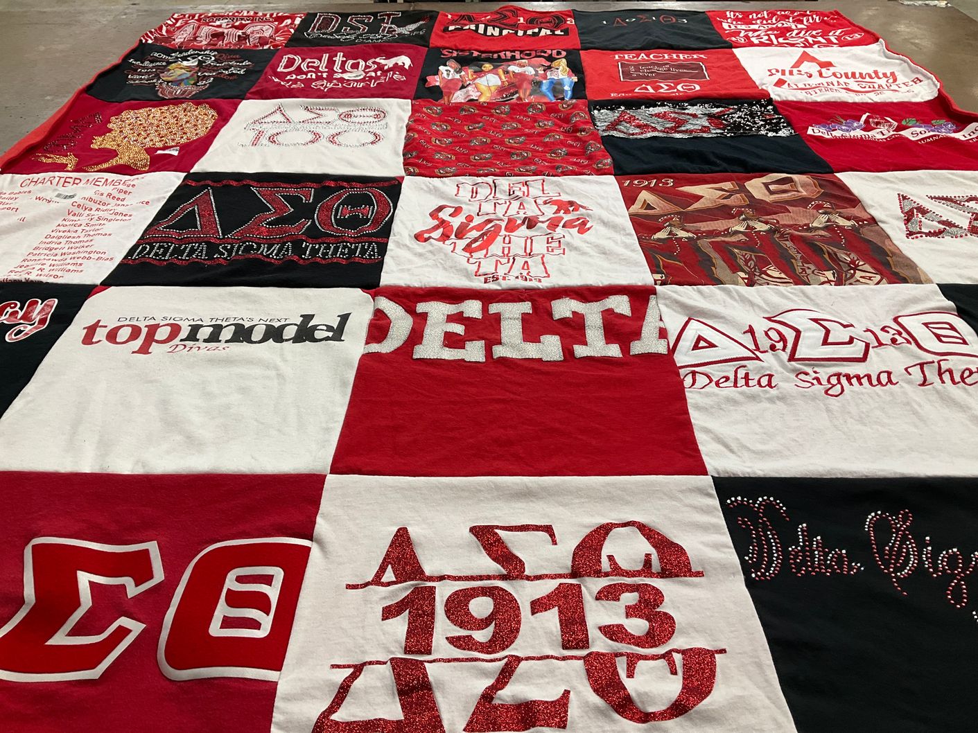 T-shirt quilt with sisterhood, education themes by Monica from TX
