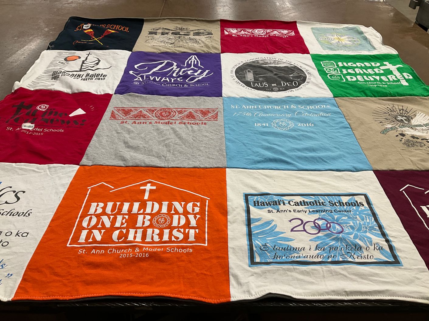 T-shirt quilt from st. ann model schools, st. ann church and model schools by Carla from HI