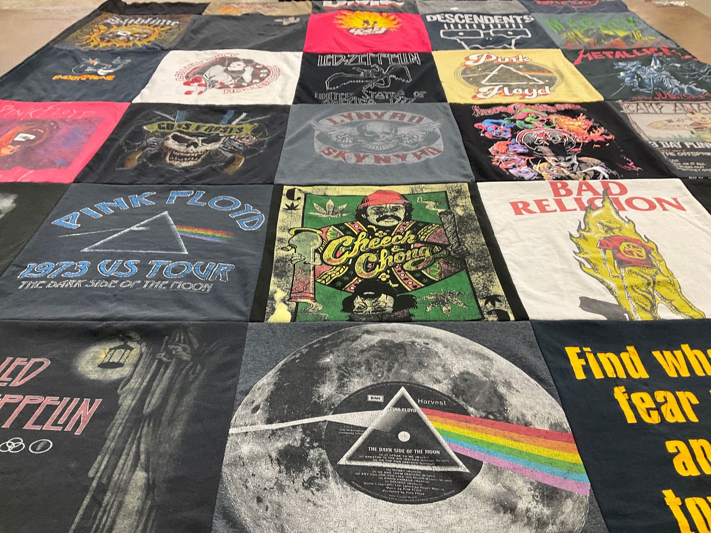 T-shirt quilt with music, rock themes by Beth from NY
