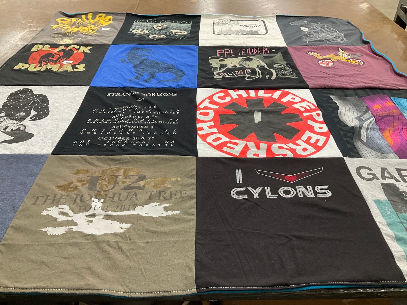 T-shirt quilt with music, concerts themes by Jill from NC