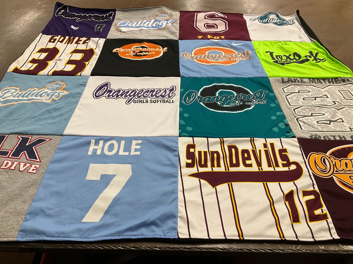 T-shirt quilt featuring orangecrest girls softball, sun devils by Sarah from CA