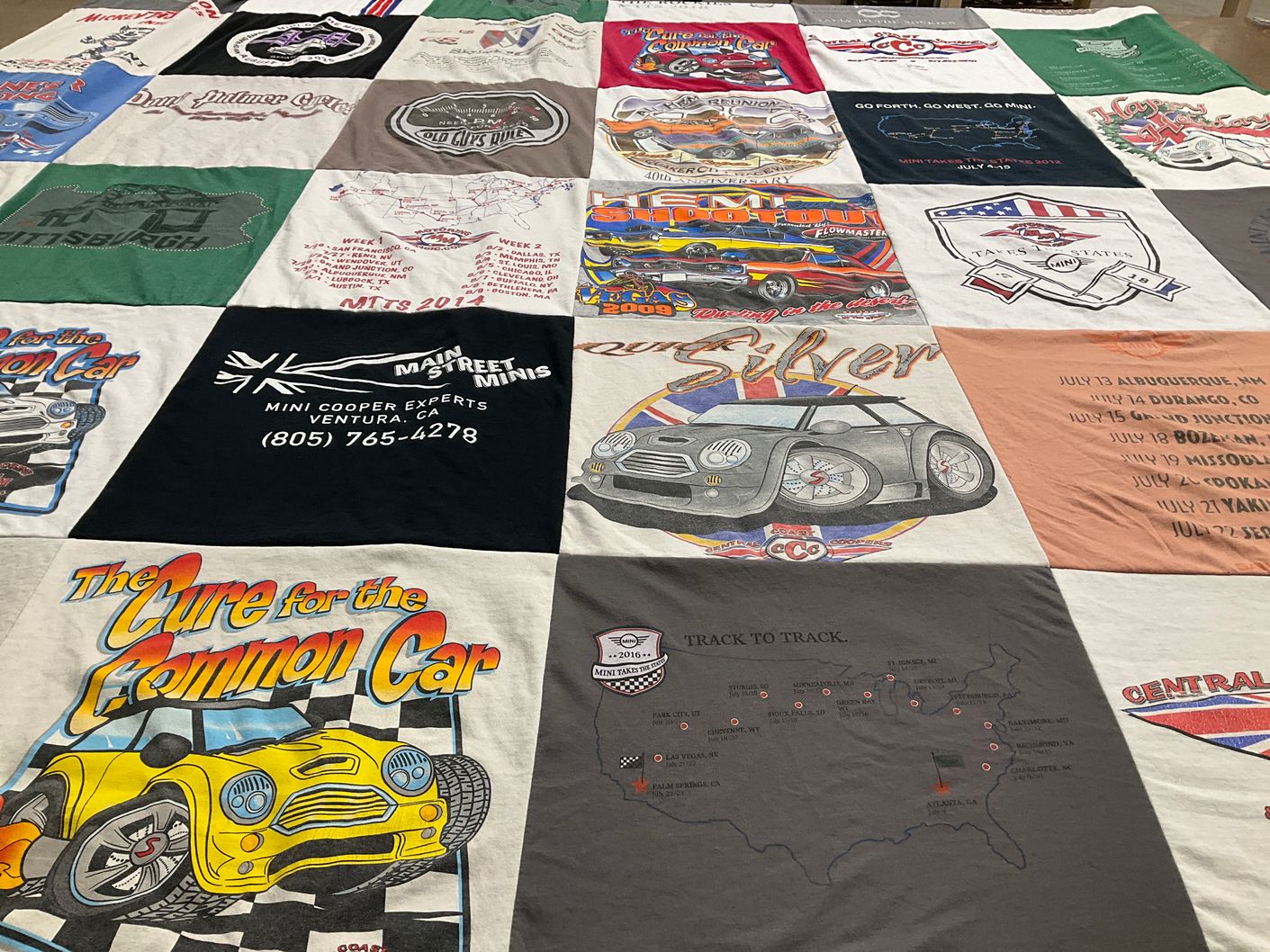 T-shirt quilt with cars, mini cooper themes by Scott from AZ